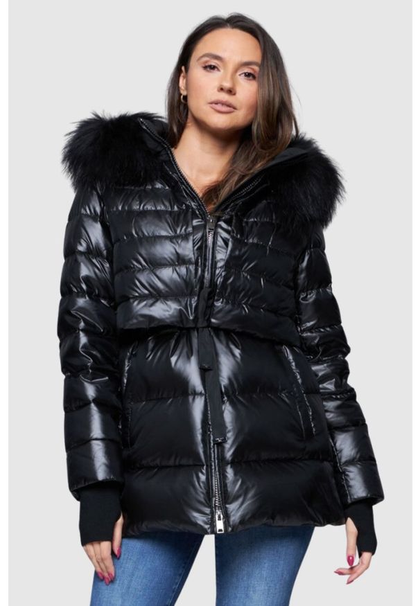 DIEGO M Puchowa kurtka damska z odpinanym kapturem, Rozmiar 44 EU - 48 IT. Kolor: czarny. Materiał: puch