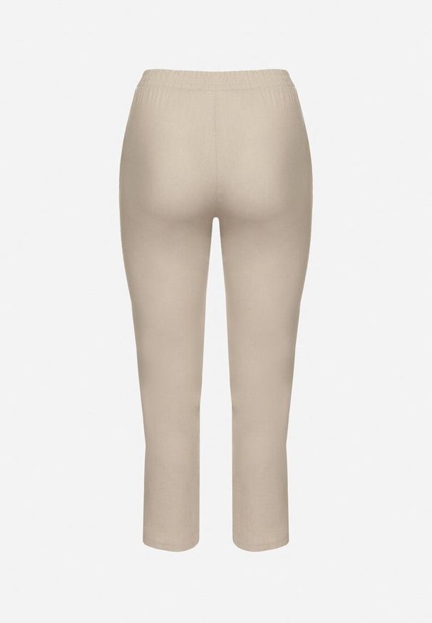 Born2be - Beżowe Spodnie z Lnem i Elastyczną Gumką w Pasie Nativena. Okazja: na co dzień. Kolekcja: plus size. Kolor: beżowy. Materiał: len. Styl: casual