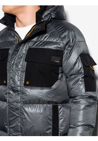 Ombre Clothing - Kurtka męska zimowa C457 - grafitowa - XL. Kolor: szary. Materiał: poliester. Wzór: aplikacja. Sezon: zima #11