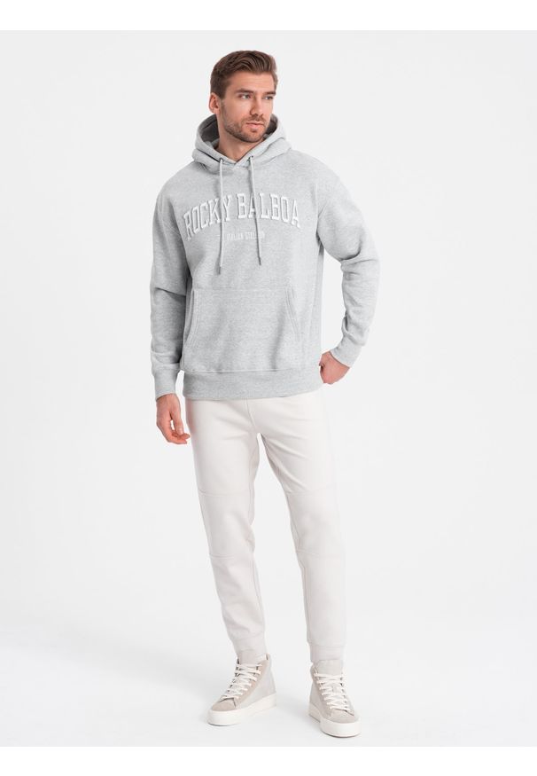 Ombre Clothing - Męskie dresowe spodnie joggery na gumce z przeszyciami – białe V4 - Rozmiar: L. Kolor: biały. Materiał: dresówka. Wzór: aplikacja