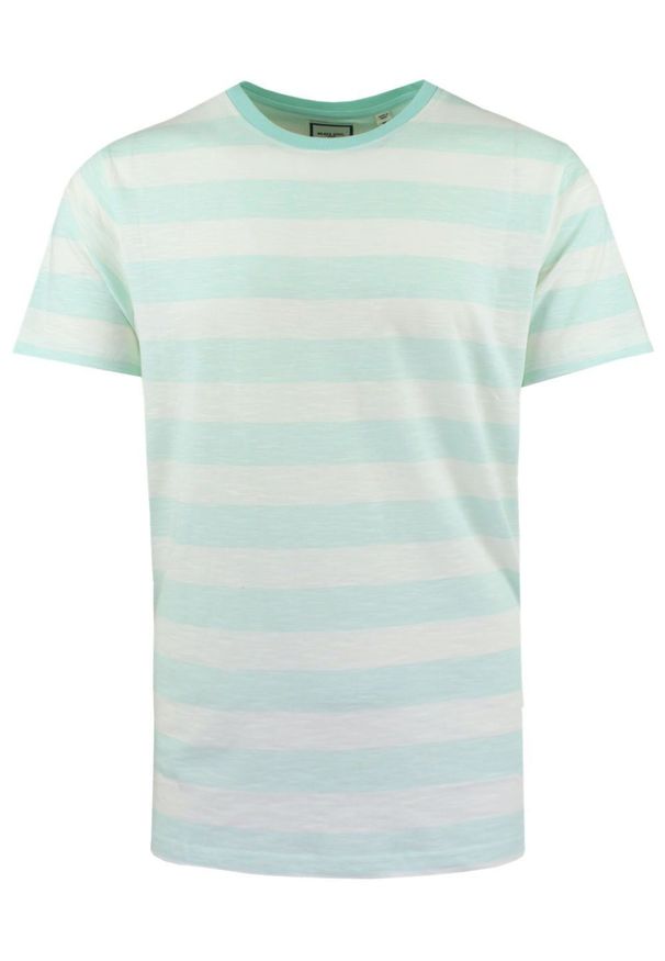 Lekki i Przewiewny T-Shirt Męski - Brave Soul - Miętowa w Paski. Okazja: na co dzień. Kolor: miętowy. Materiał: bawełna. Wzór: prążki, paski. Sezon: lato, wiosna. Styl: casual
