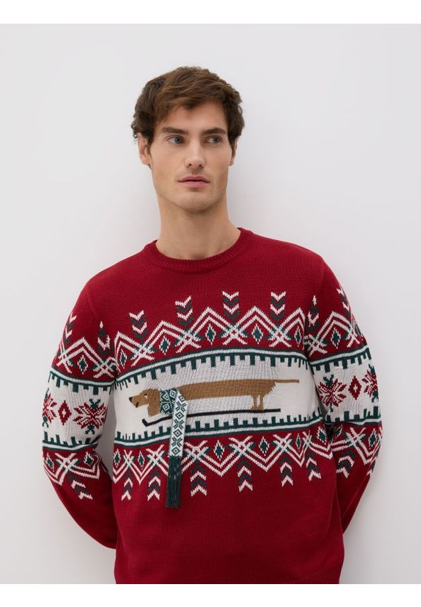 Reserved - Sweter ze świątecznym motywem - wielobarwny. Materiał: dzianina. Styl: wizytowy