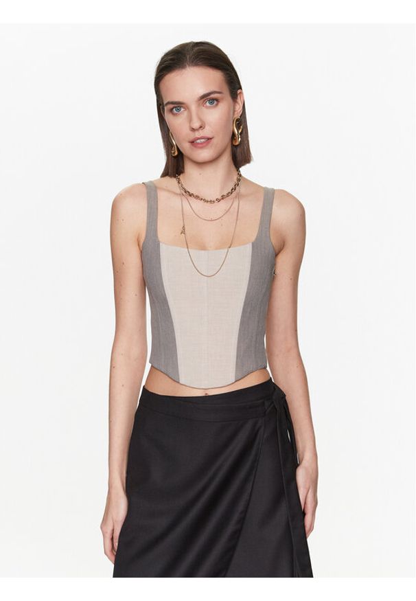 Patrizia Pepe Top 8C0589/A215-F1PZ Beżowy Slim Fit. Kolor: beżowy. Materiał: wiskoza, syntetyk