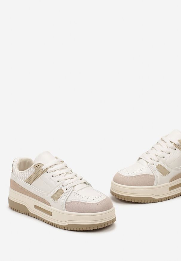 Born2be - Beżowe Sneakersy na Grubej Podeszwie ze Wstawkami z Ekozamszu Arainela. Kolor: beżowy