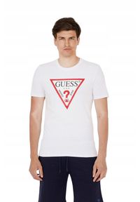 Guess - GUESS T-shirt męski biały z dużym logo. Kolor: biały #4