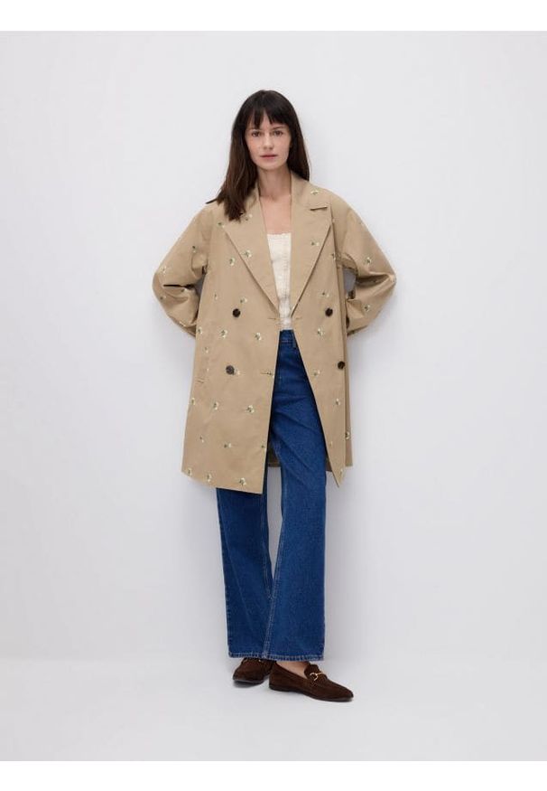 Reserved - Jeansy straight ze średnim stanem - granatowy. Kolor: niebieski