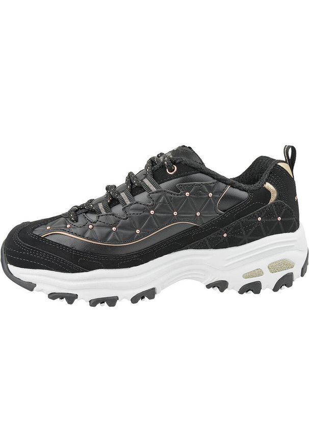 skechers - Buty sportowe Sneakersy damskie, D'Lites. Zapięcie: sznurówki. Kolor: czarny. Materiał: materiał, skóra, tkanina. Szerokość cholewki: normalna. Sport: turystyka piesza