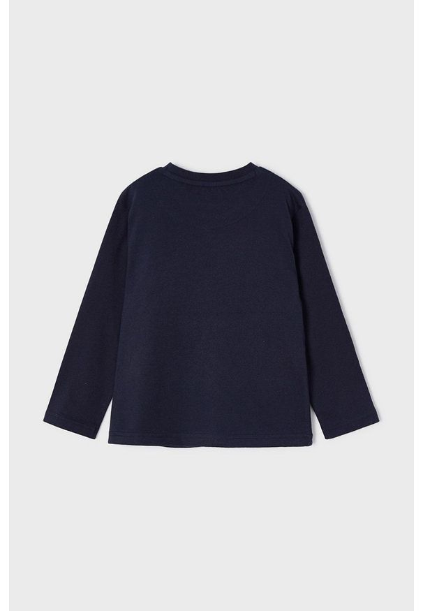 Mayoral longsleeve bawełniany dziecięcy kolor granatowy z nadrukiem. Okazja: na co dzień. Kolor: niebieski. Materiał: bawełna. Długość rękawa: długi rękaw. Wzór: nadruk. Styl: casual