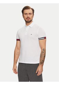 TOMMY HILFIGER - Tommy Hilfiger Polo Flag Cuff MW0MW37518 Biały Slim Fit. Typ kołnierza: polo. Kolor: biały. Materiał: bawełna