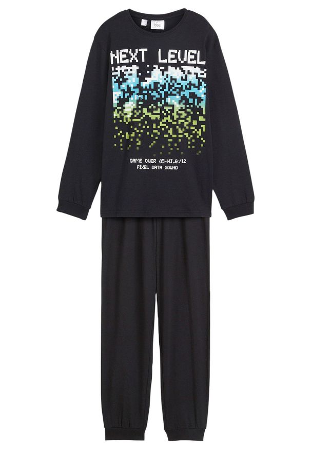 bonprix - Piżama z czystej bawełny (2 części). Kolor: czarny. Materiał: bawełna