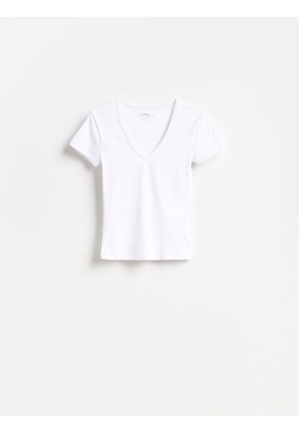 Reserved - T-shirt z bawełną - biały. Kolor: biały. Materiał: bawełna