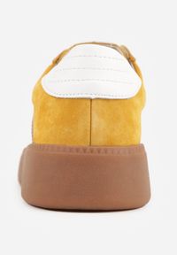 Renee - Żółte Sneakersy Skórzane w Stylu Tenisówek z Geometrycznym Wzorem Eshiryla. Okazja: na co dzień. Kolor: żółty. Materiał: skóra. Wzór: geometria #7