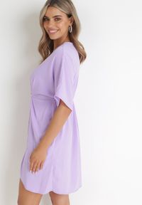 Born2be - Fioletowa Sukienka z Kopertowym Dekoltem i Rękawem Nietoperz Eupfia. Kolor: fioletowy. Sezon: lato. Typ sukienki: kopertowe #4