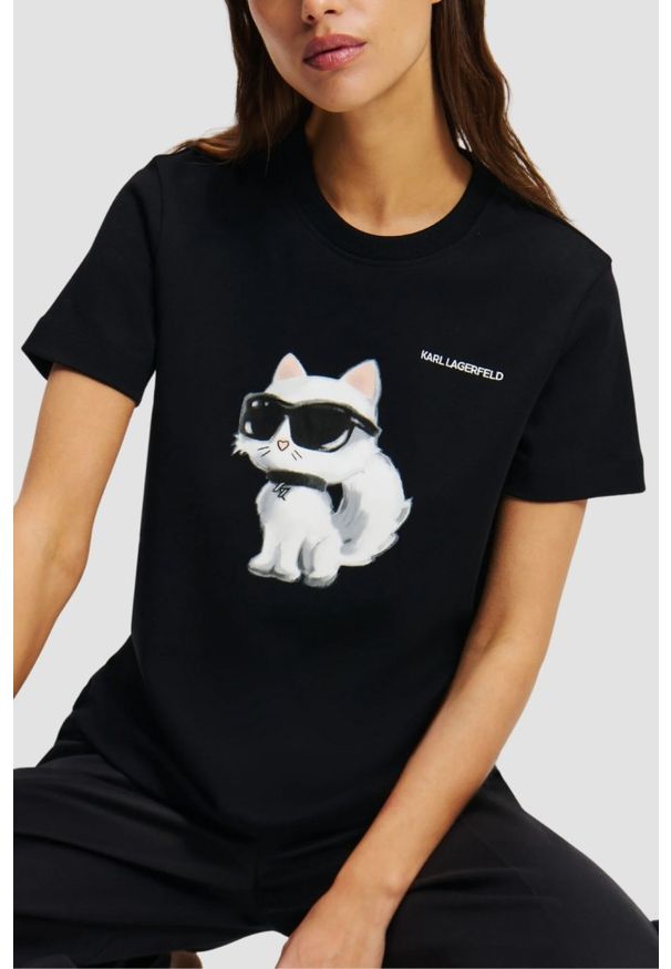 Karl Lagerfeld - KARL LAGERFELD Czarny t-shirt damski Ikon Aquarelle K. Kolor: czarny
