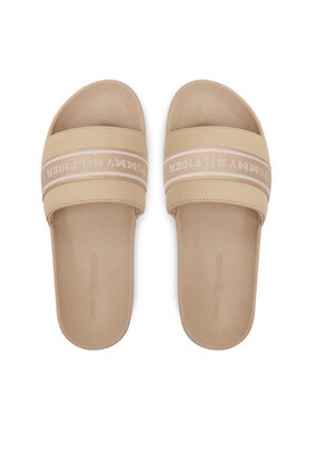 TOMMY HILFIGER - Tommy Hilfiger Klapki Hilfiger Poolside With Webbing FW0FW08529 Beżowy. Kolor: beżowy. Materiał: skóra