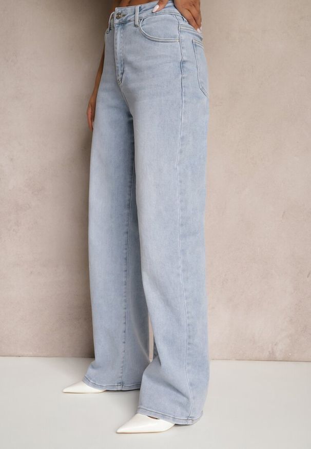 Renee - Niebieskie Jeansy z Wiskozą i Bawełną High Waist o Szerokim Kroju Helviola. Okazja: na co dzień. Stan: podwyższony. Kolor: niebieski. Styl: casual