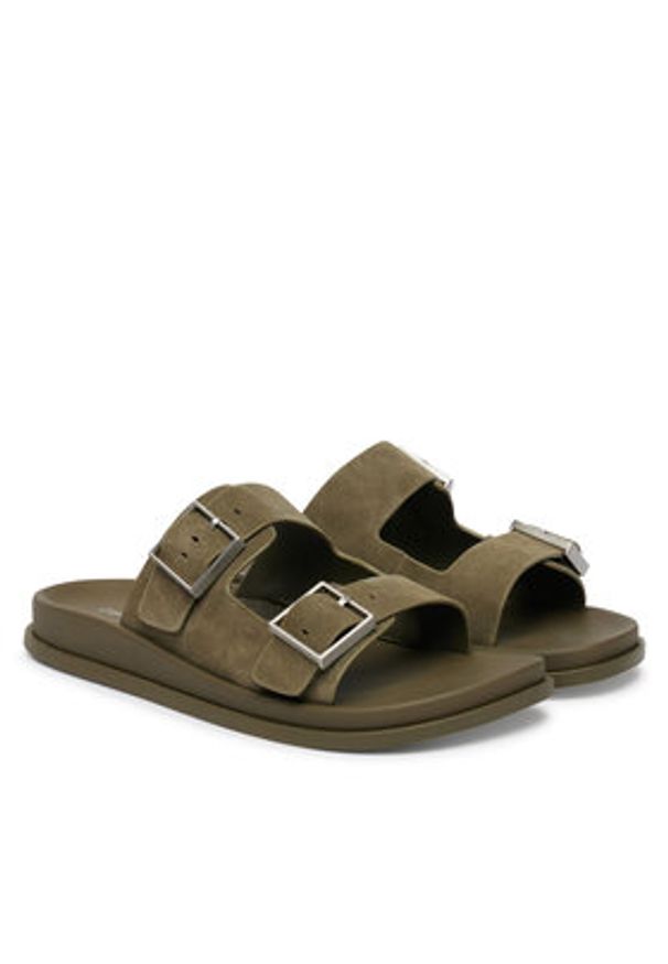 Calvin Klein Klapki City Sandal Buckle Suede HW0HW03130 Zielony. Kolor: zielony. Materiał: skóra, zamsz