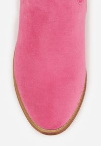 Born2be - Fuksjowe Botki Vices na Obcasie w Stylu Kowbojek Ozdobione Ażurowym Wzorem Zelori. Okazja: na co dzień. Nosek buta: szpiczasty. Kolor: różowy. Wzór: ażurowy, aplikacja. Materiał: satyna. Sezon: jesień. Obcas: na obcasie. Styl: casual, elegancki. Wysokość obcasa: średni #6