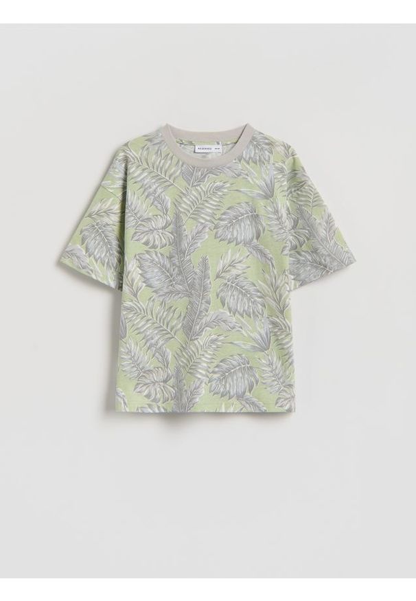 Reserved - Bawełniany t-shirt z nadrukiem - jasnozielony. Kolor: zielony. Materiał: bawełna. Wzór: nadruk