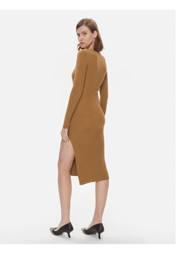 Pinko Sukienka dzianinowa Leone 101845 A15S Brązowy Slim Fit. Kolor: brązowy. Materiał: wełna