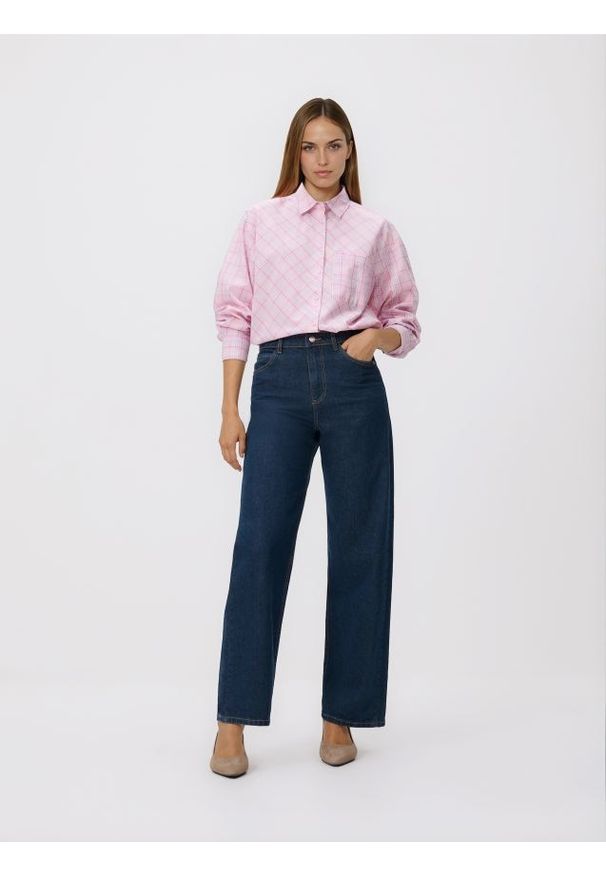 Reserved - Bawełniana koszula w kratkę - różowy. Kolor: różowy. Materiał: bawełna. Wzór: kratka