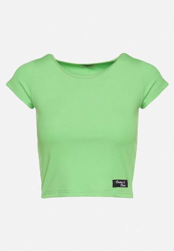Born2be - Zielona Koszulka T-shirt z Krótkim Rękawem z Prążkowanej Dzianiny Nuvolia. Kolor: zielony. Materiał: dzianina, prążkowany. Długość rękawa: krótki rękaw. Długość: krótkie. Sezon: lato
