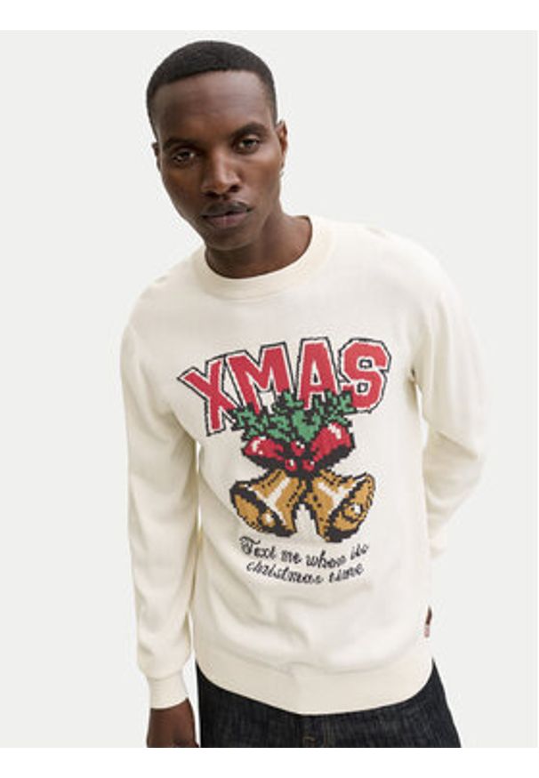 Jack & Jones Sweter Holiday 12287994 Beżowy Relaxed Fit. Kolor: beżowy. Materiał: bawełna