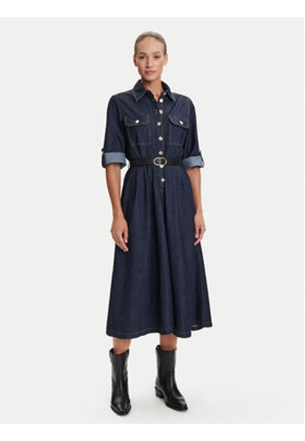 Liu Jo Sukienka jeansowa UF5148 D0268 Granatowy Regular Fit. Kolor: niebieski. Materiał: bawełna