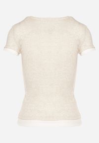 Born2be - Beżowy T-shirt z Lnem o Dopasowanym Kroju Salionaria. Okazja: na co dzień. Kolor: beżowy. Materiał: len. Styl: klasyczny, casual #5