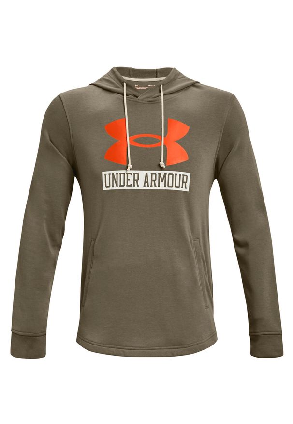 Bluza z kapturem męskie Under Armour UA Rival Terry Logo. Typ kołnierza: kaptur. Kolor: wielokolorowy, pomarańczowy, zielony. Materiał: bawełna, materiał. Sport: fitness