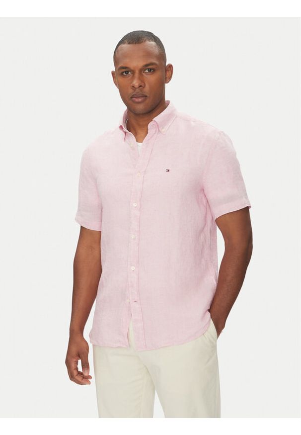 TOMMY HILFIGER - Tommy Hilfiger Koszula MW0MW35207 Różowy Regular Fit. Kolor: różowy. Materiał: len