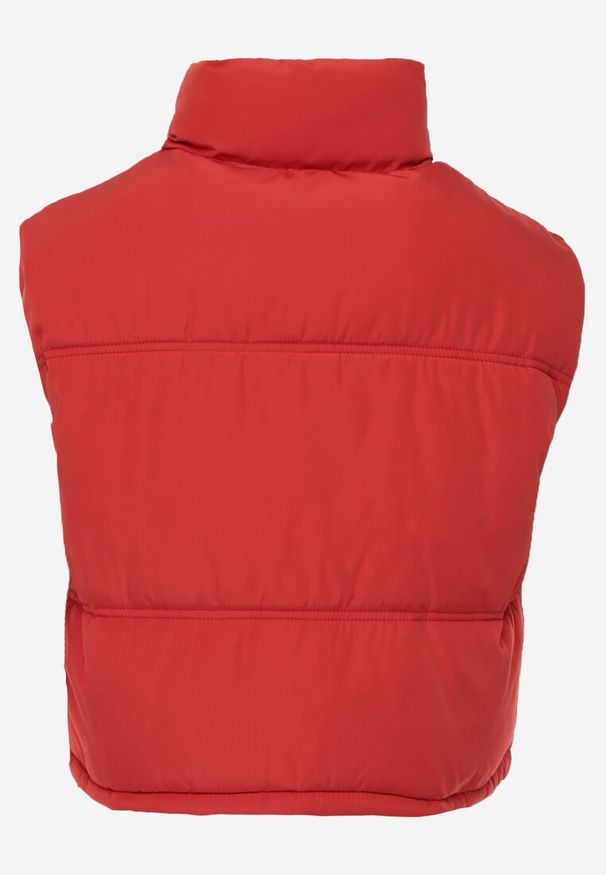 Renee - Czerwona Pikowana Kamizelka Puffer o Kroju Crop Tadrel. Typ kołnierza: golf. Kolor: czerwony. Materiał: jeans, poliester. Długość rękawa: długi rękaw. Wzór: gładki. Styl: klasyczny, sportowy