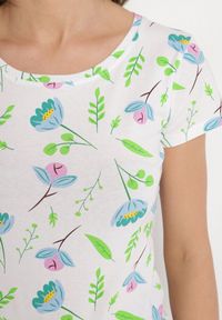 Born2be - Biało-Zielony Bawełniany T-shirt Ozdobiony Nadrukiem Zarice. Okazja: na co dzień. Kolor: biały. Materiał: bawełna. Wzór: aplikacja, nadruk. Styl: klasyczny, casual #7