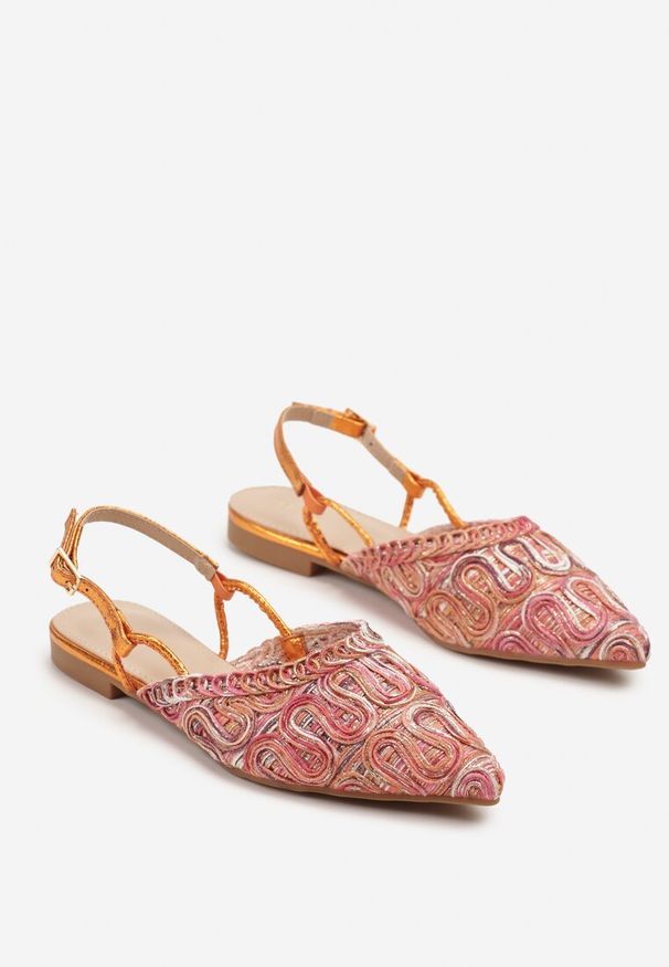 Renee - Pomarańczowe Sandały Slingback Vices z Metalicznymi Zdobieniami Janavie. Okazja: na co dzień. Zapięcie: sprzączka. Kolor: pomarańczowy. Wzór: aplikacja. Sezon: lato. Obcas: na obcasie. Styl: elegancki, casual. Wysokość obcasa: niski