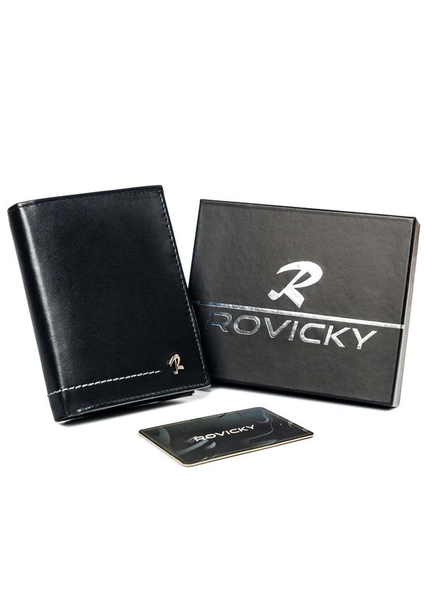ROVICKY - Portfel skórzany Rovicky N4-CMC czarny. Kolor: czarny. Materiał: skóra. Wzór: aplikacja
