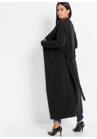 Długi sweter wiązany bonprix czarny. Kolor: czarny. Materiał: poliester, materiał, elastan, akryl. Długość: długie #3