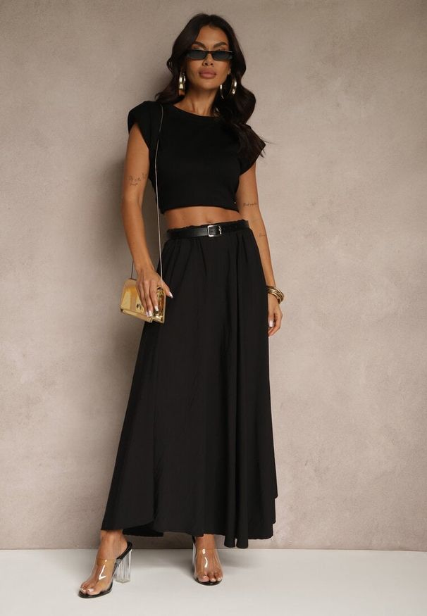 Renee - Czarna Spódnica z Wiskozą o Rozkloszowanym Kroju Addlia. Okazja: na co dzień. Kolor: czarny. Materiał: wiskoza. Styl: elegancki, casual