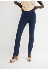 bonprix - Spodnie ze stretchem z gumką w talii. Kolor: niebieski. Styl: klasyczny