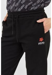 Kenzo - KENZO Czarne spodnie dresowe damskie z kwiatkiem, Rozmiar XS. Kolor: czarny. Materiał: dresówka. Wzór: kwiaty. Sport: bieganie