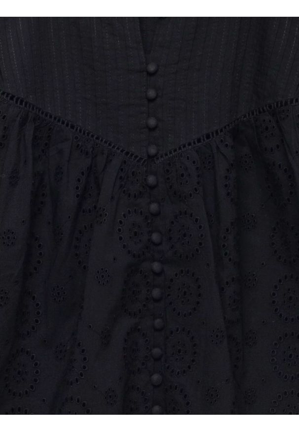 Big-Star - Bluzka damska bawełniana z rękawem 3/4 czarna Bohna 906. Okazja: na co dzień. Typ kołnierza: kołnierzyk stójkowy, kołnierz z falbankami. Kolor: czarny. Materiał: bawełna. Wzór: ażurowy, haft, aplikacja, koronka. Styl: casual, elegancki, boho