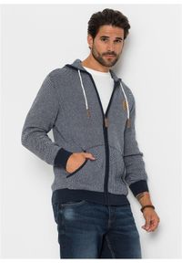 bonprix - Kardigan z kapturem, z czystej bawełny. Typ kołnierza: kaptur. Kolor: niebieski. Materiał: bawełna, materiał. Wzór: aplikacja #1