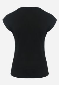 Born2be - Czarny Bawełniany T-shirt z Metalicznym Nadrukiem Lapur. Okazja: na co dzień. Kolor: czarny. Materiał: bawełna. Wzór: nadruk. Styl: casual #2