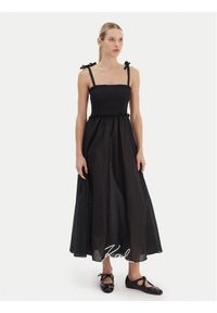 Karl Lagerfeld - KARL LAGERFELD Sukienka letnia A2W46009 Czarny Regular Fit. Typ kołnierza: dekolt w karo. Kolor: czarny. Materiał: bawełna. Sezon: lato #1