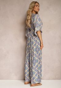 Renee - Niebieski Boho Kombinezon z Wiązaniem na Plecach z Gumką w Pasie i Długimi Nogawkami Sopolia. Kolor: niebieski. Materiał: skóra. Długość: długie. Styl: boho #3