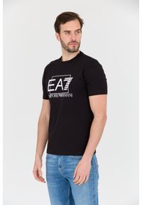 EA7 Emporio Armani - EA7 Czarny męski t-shirt z dużym białym logo. Kolor: czarny #3