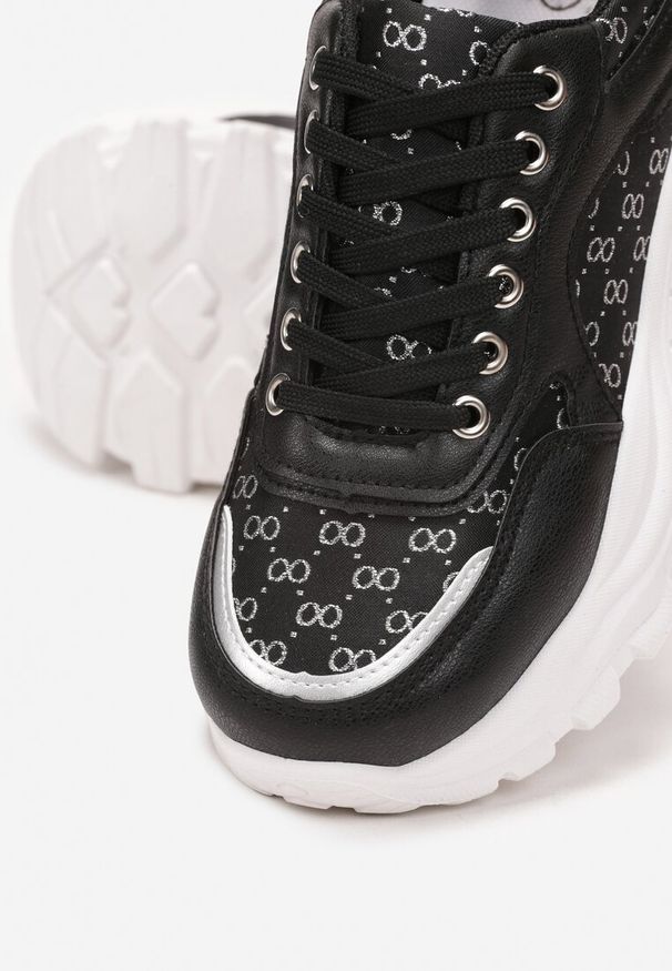 Born2be - Czarne Sneakersy na Grubej Podeszwie z Metaliczną Nitką Adeteia. Okazja: na co dzień. Kolor: czarny