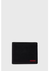 Hugo - HUGO portfel skórzany męski kolor czarny. Kolor: czarny. Materiał: skóra. Wzór: gładki