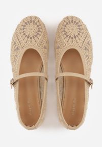 Renee - Ciemnobeżowe Plecione Balerinki Boho w Stylu Mary Jane z Siateczki Raithea. Nosek buta: okrągły. Zapięcie: pasek. Kolor: beżowy. Wzór: ażurowy, haft. Styl: boho #4