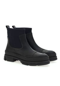 MOA Concept - MOA CONCEPT - Czarne botki na gumowej podeszwie. Nosek buta: okrągły. Kolor: czarny. Materiał: guma. Szerokość cholewki: normalna. Wzór: napisy. Obcas: na obcasie. Wysokość obcasa: średni #2