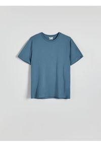 Reserved - T-shirt regular z tkaniny bambusowej - granatowy. Kolor: niebieski. Materiał: tkanina #1